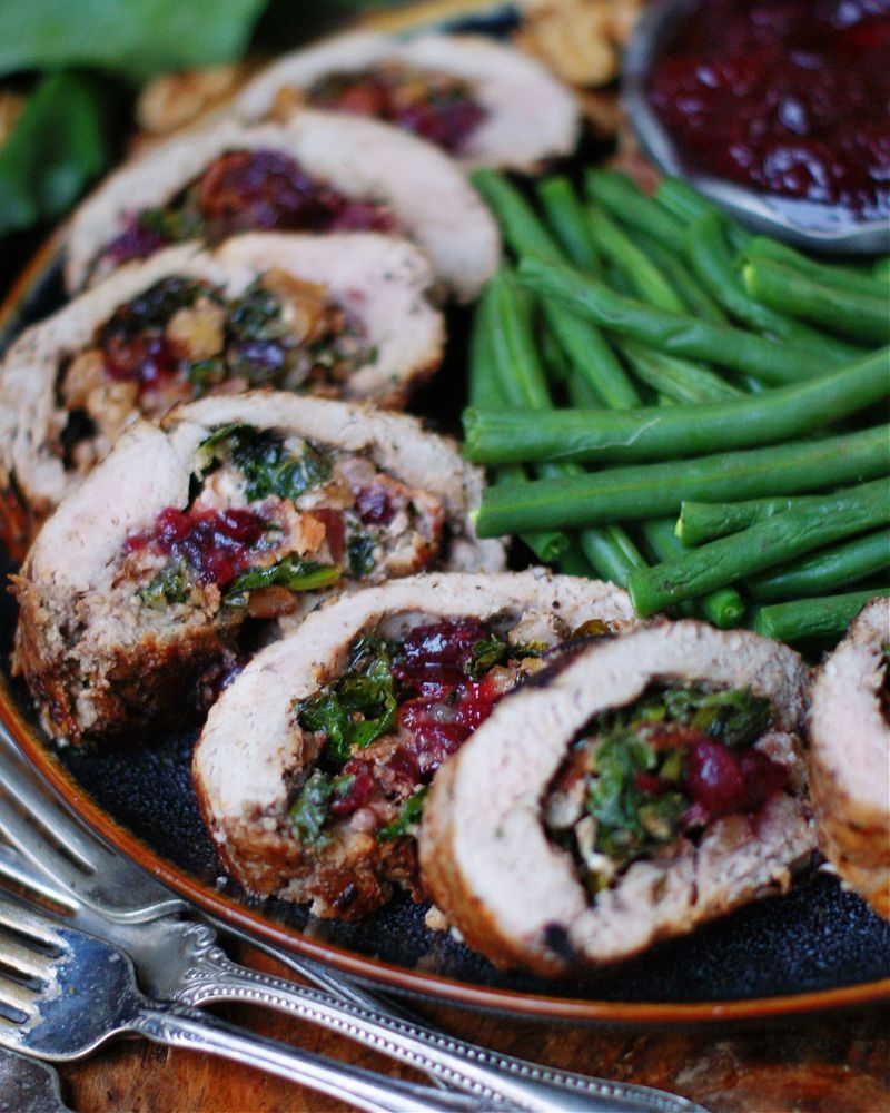 Cranberry Bacon Walnut Stuffed Pork Tenderloin