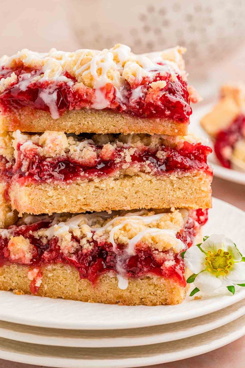 Strawberry Crumb Bars with Lemon Glaze