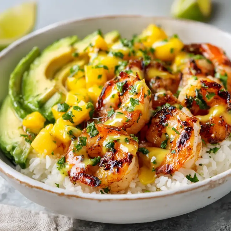 Mango Avocado Shrimp and Jasmine Rice Bowl