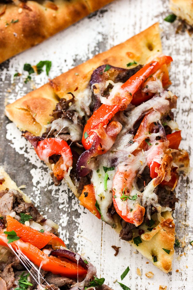 Cheesesteak flatbread sandwiches
