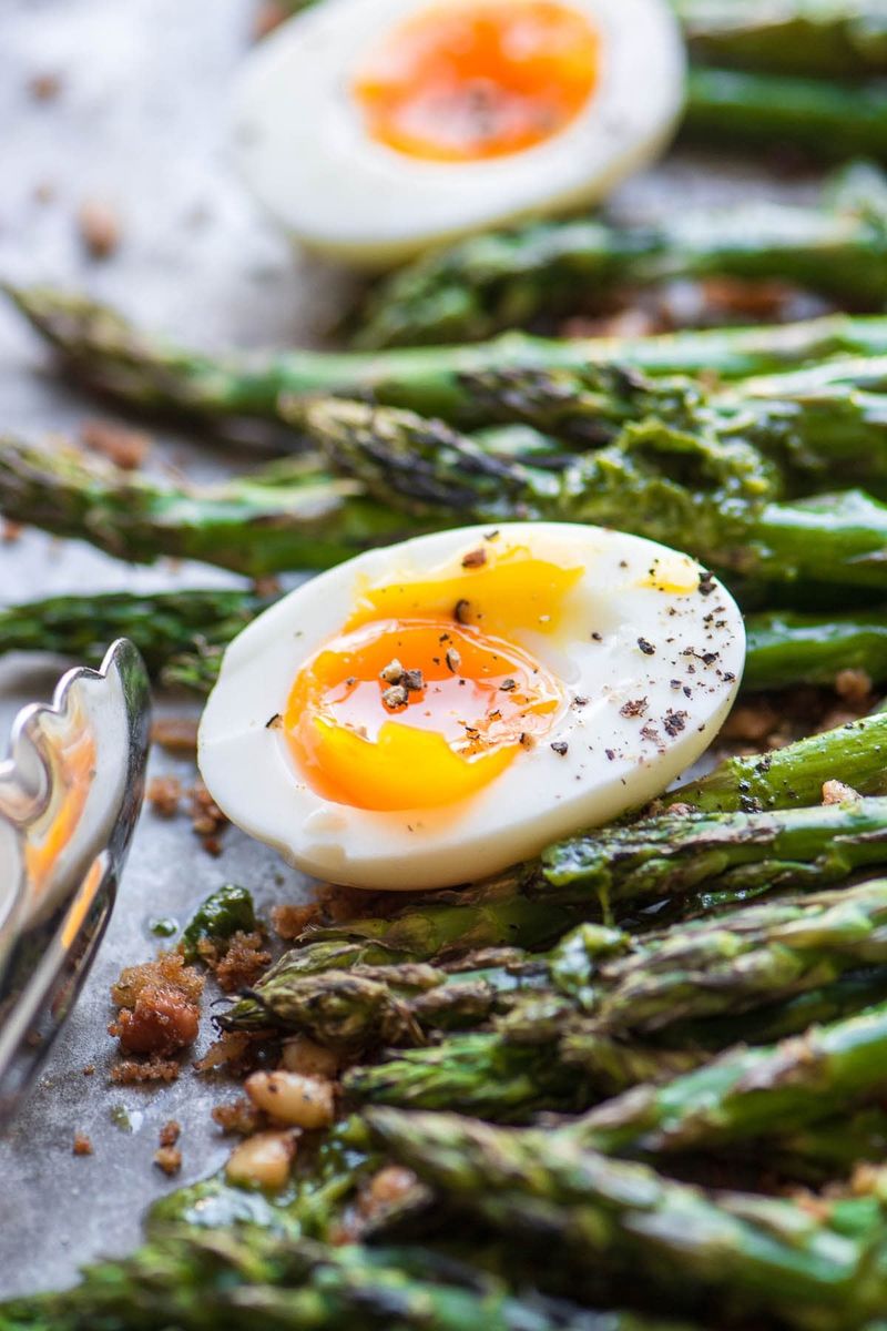 Asparagus with Soft-Boiled Eggs and Anchovy Breadcrumbs