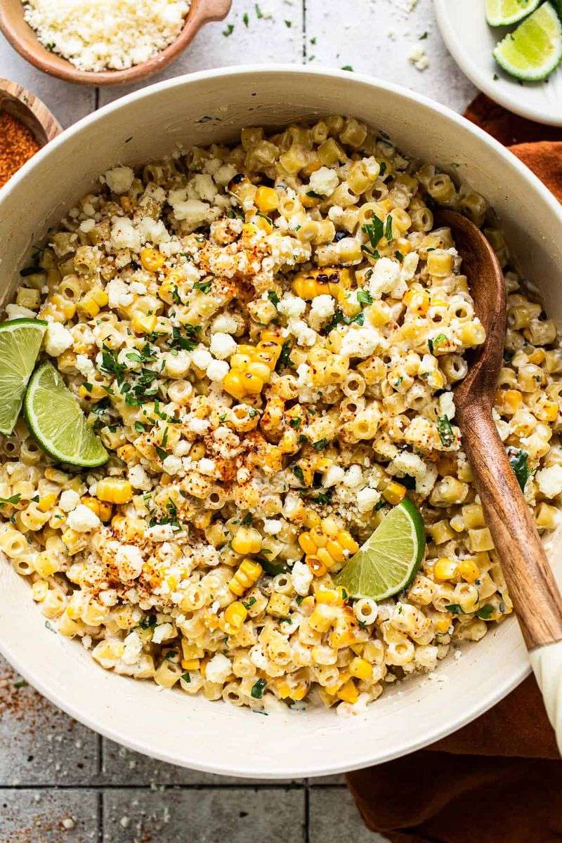 Roasted corn and cotija pasta salad