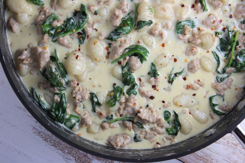 Alfredo gnocchi with sausage