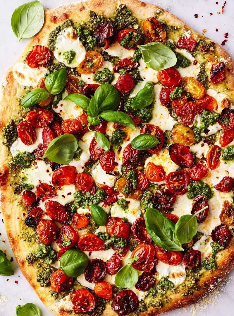 Pesto Pizza With Cherry Tomatoes