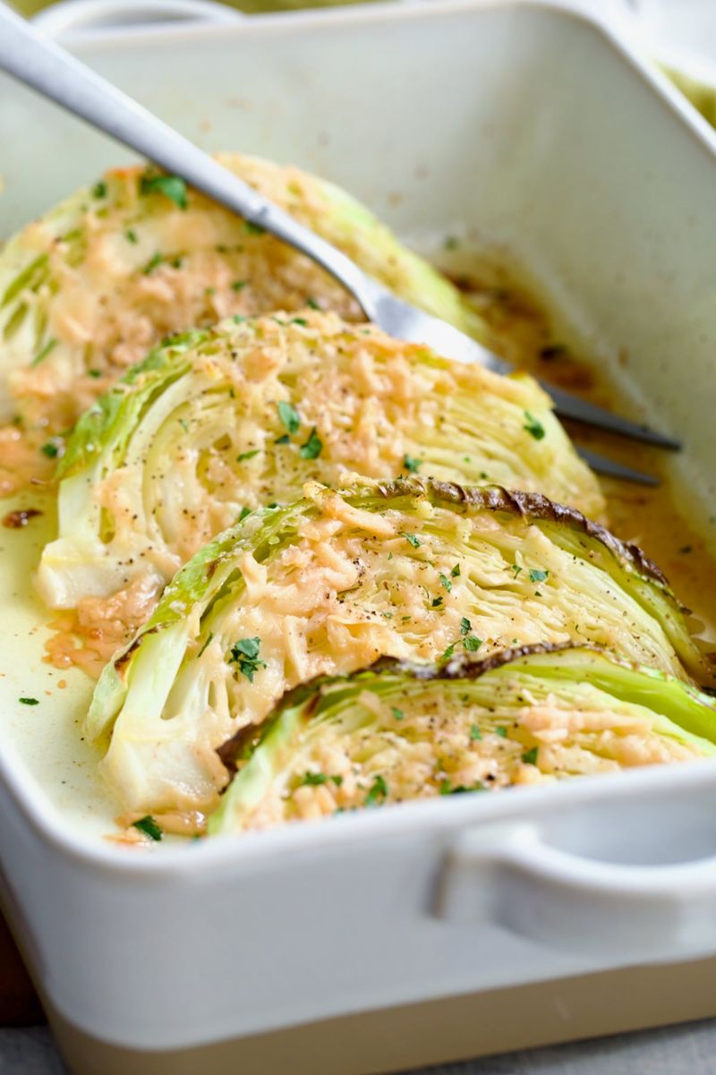 Melting Cabbage Wedges in Creamy Parmesan Sauce