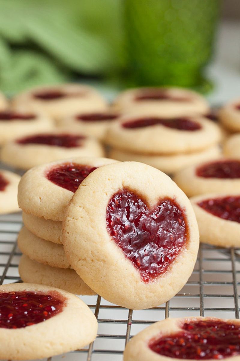 Heart-shaped thumbprint cookies