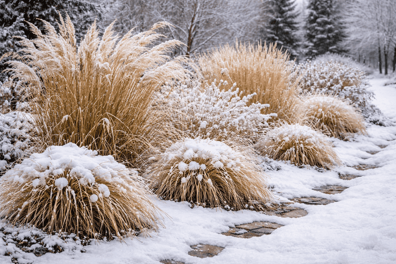 Winter structure depends on the grass and the garden