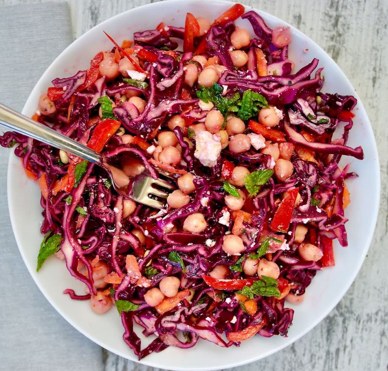 Warm Roasted Red Cabbage and Beet Salad with Chickpeas