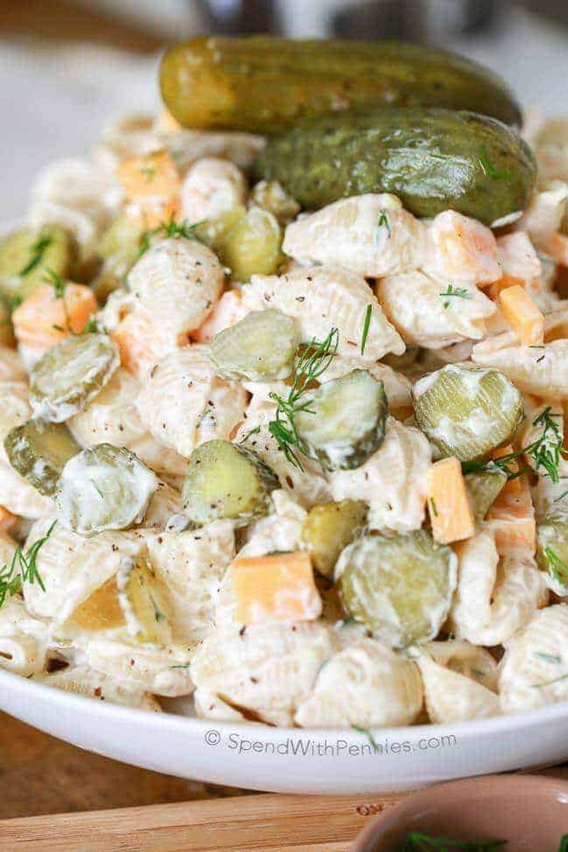 Dill pickle pasta salad