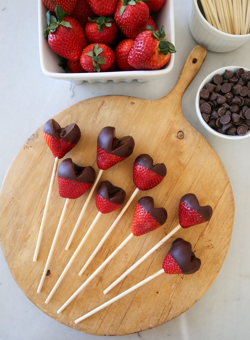 Heart-shaped chocolate-covered strawberries