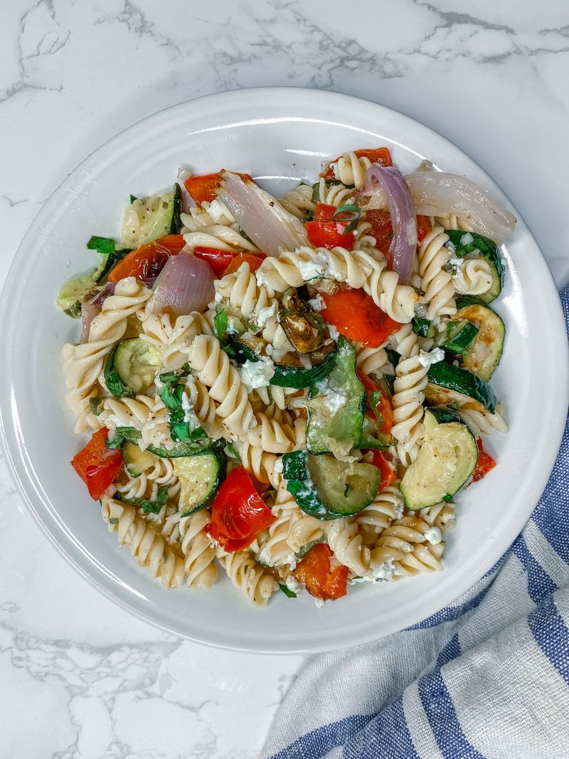 Pasta Salad With Goat Cheese And Roasted Veggies