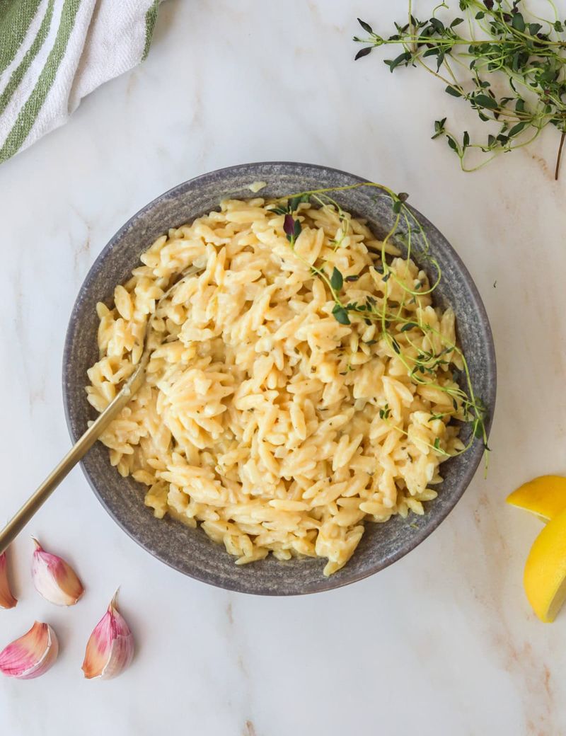 Lemon Garlic Orzo With Parmesan
