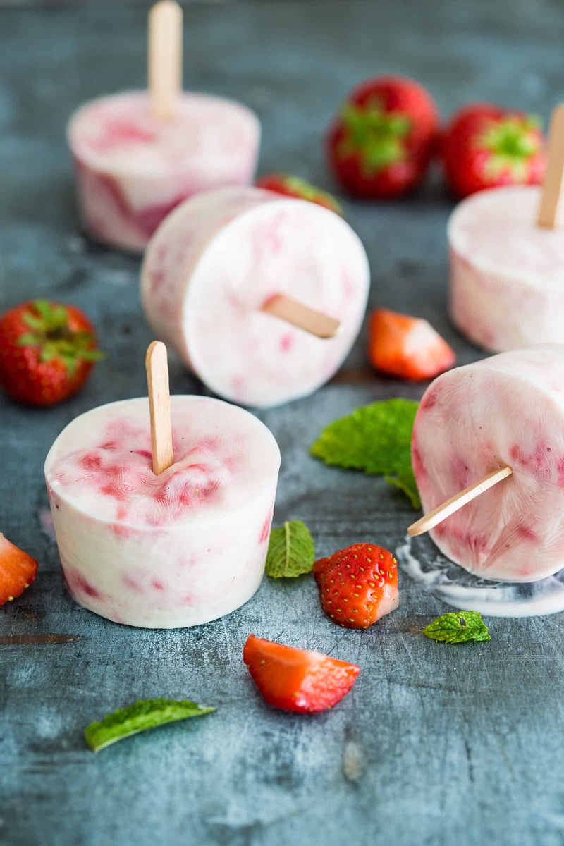 Strawberry Rosemary Yogurt Pops