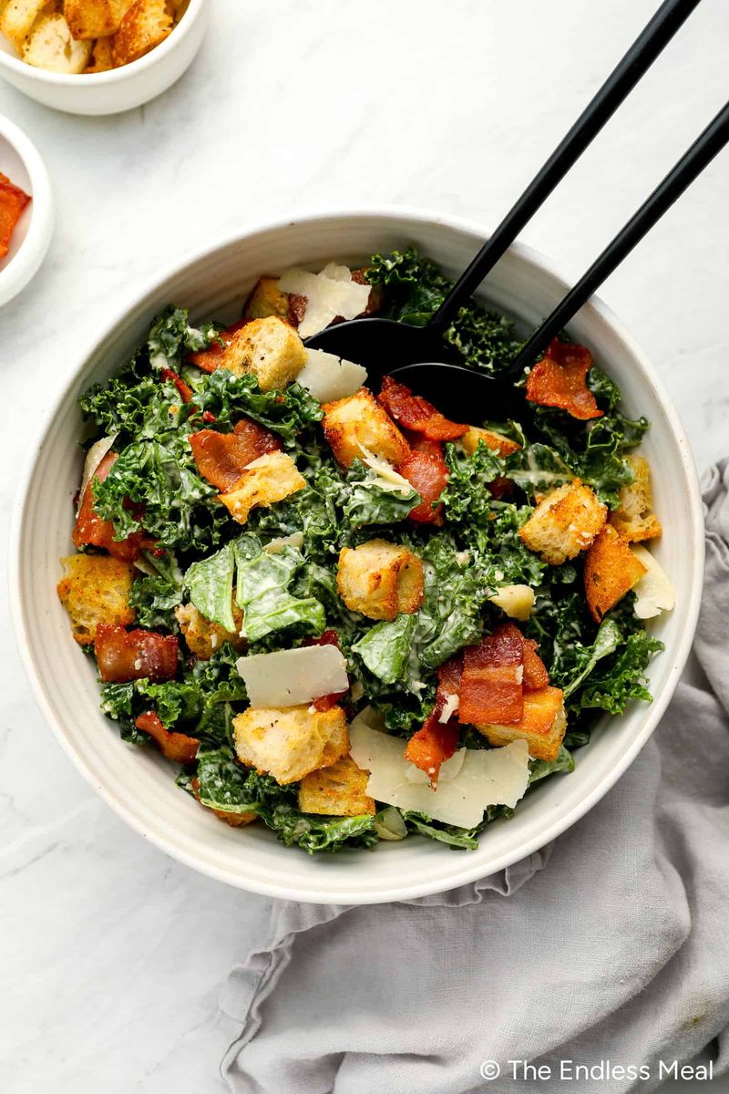 Kale Caesar With Parmesan and Crunchy Croutons