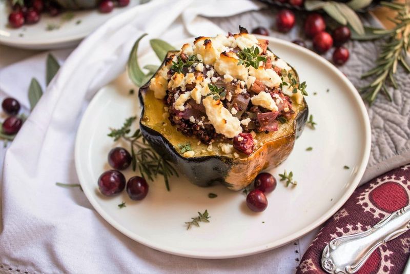 Savory Cranberry Stuffed Acorn Squash