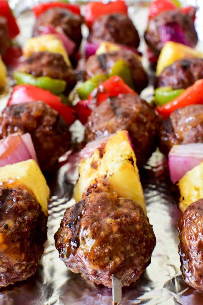 Hawaiian BBQ Meatballs on Skewers