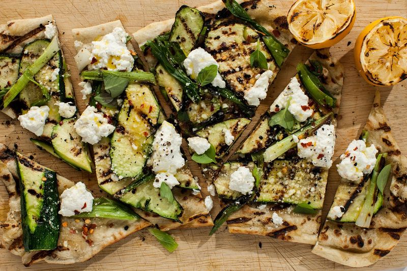 Primavera Flatbread Pizza with Ricotta and Vegetables