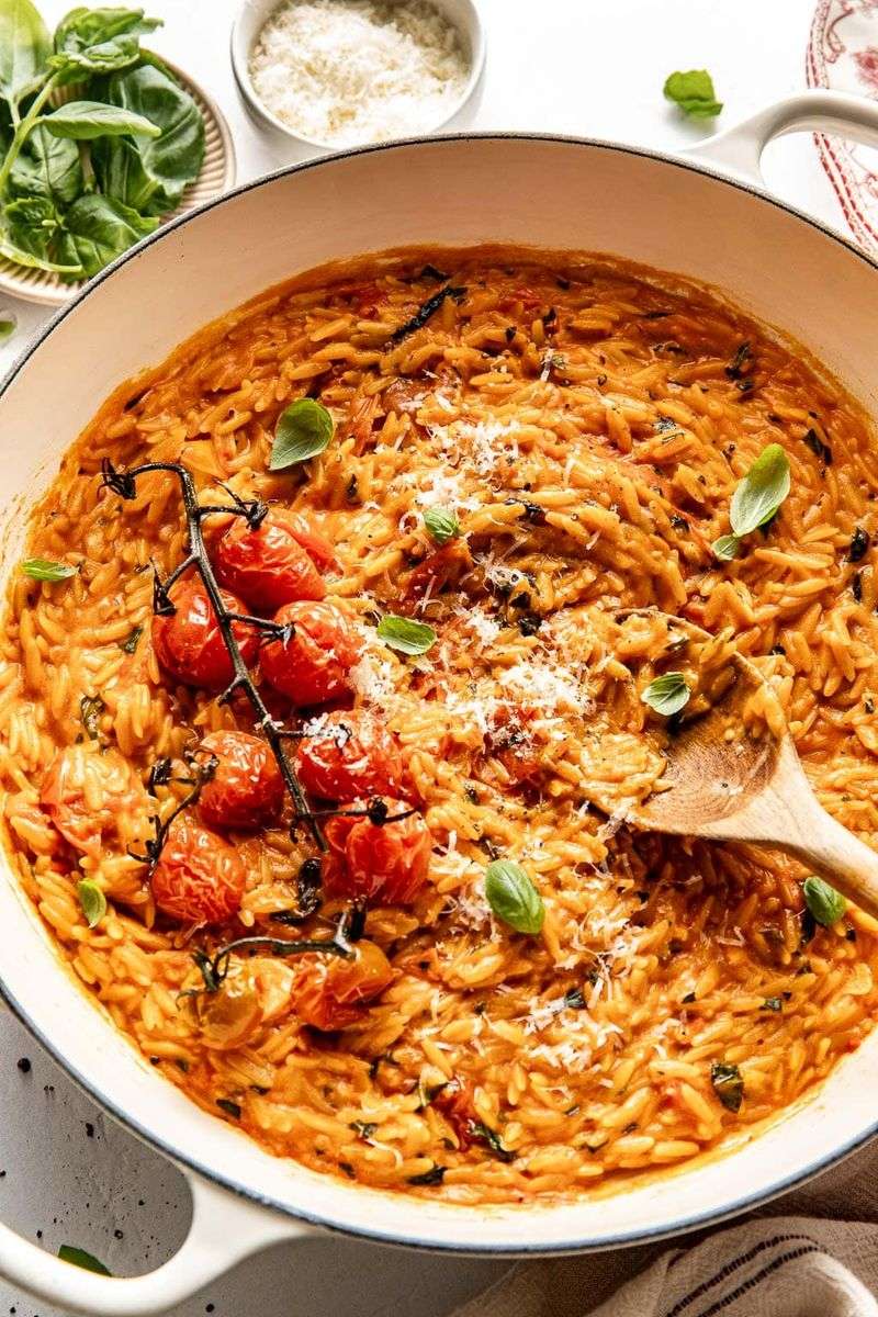 Creamy Tomato Basil Orzo Skillet
