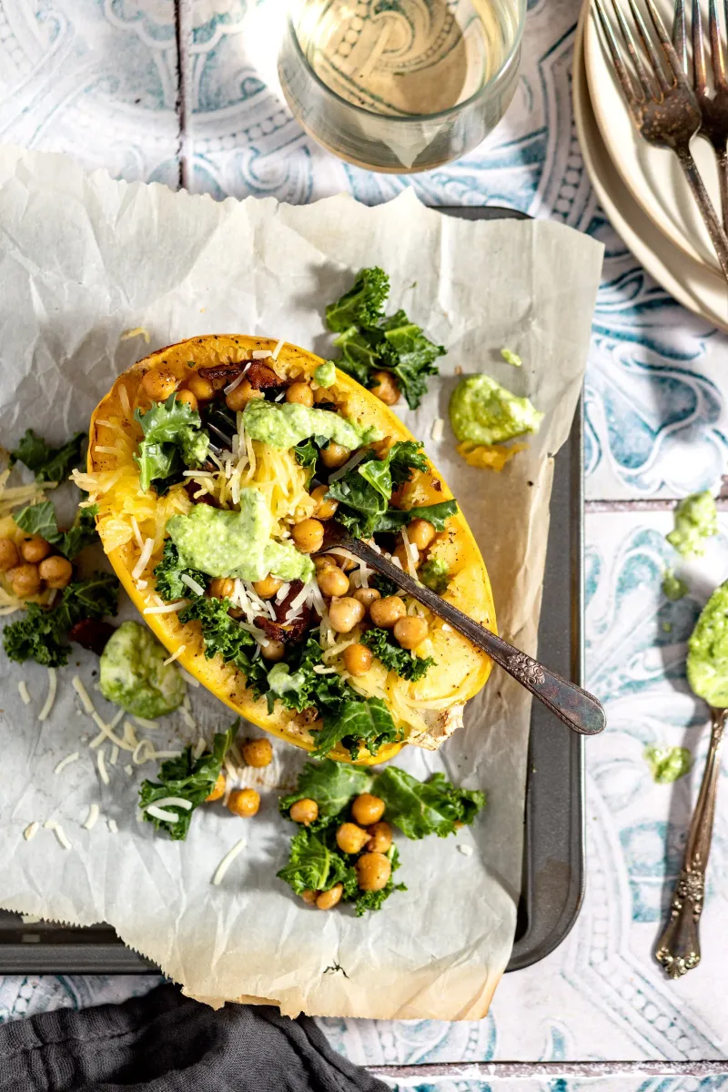 Spaghetti Squash with Chickpeas & Kale