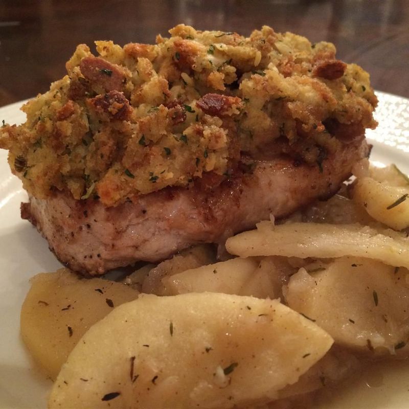 Sauerkraut And Apple Stuffed Pork Chops