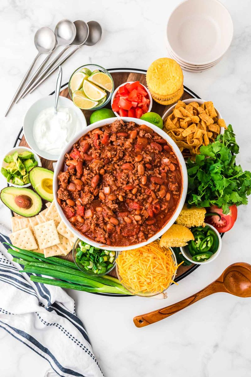 Big Pot Of Chili With Toppings Bar