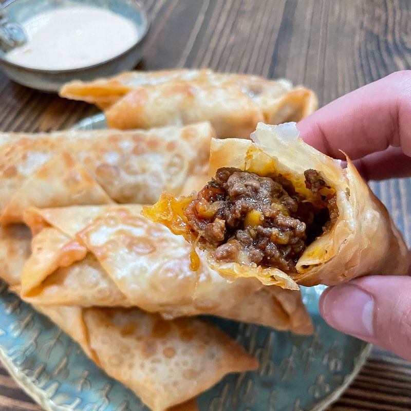 BBQ Bacon Cheeseburger Egg Rolls