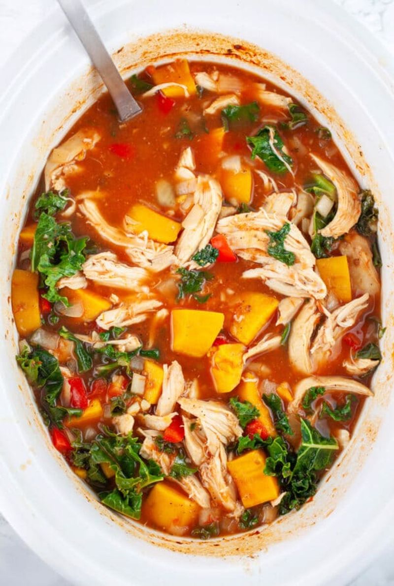 Slow Cooker Chicken Sweet Potato Soup with Kale