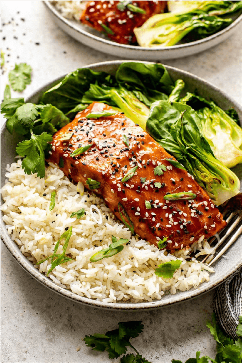Miso Ginger Salmon With Bok Choy And Rice