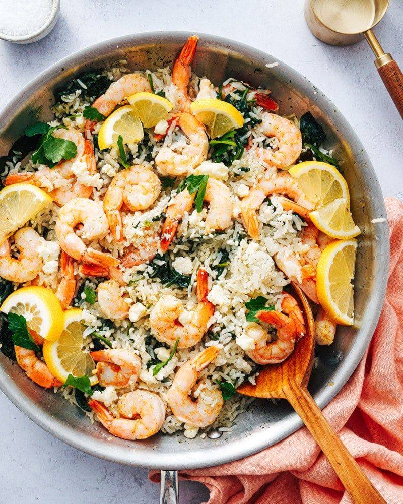 One-Pot Spinach Lemon Rice With Shrimp