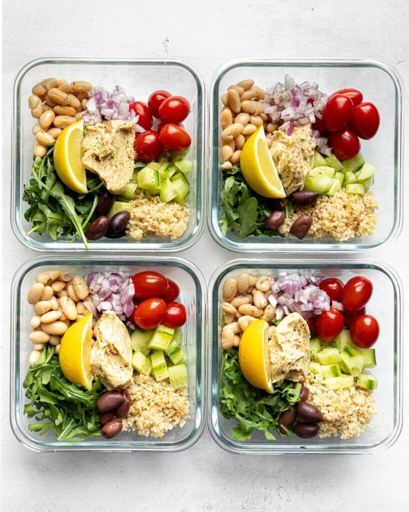 Meal Prep Lunch Box with Brown Rice and Hummus