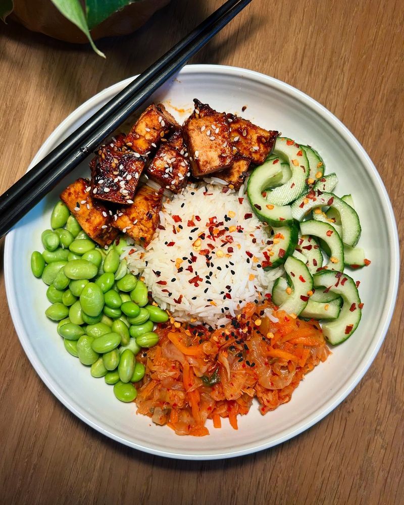 Sticky gochujang tofu bowls with cucumber salad