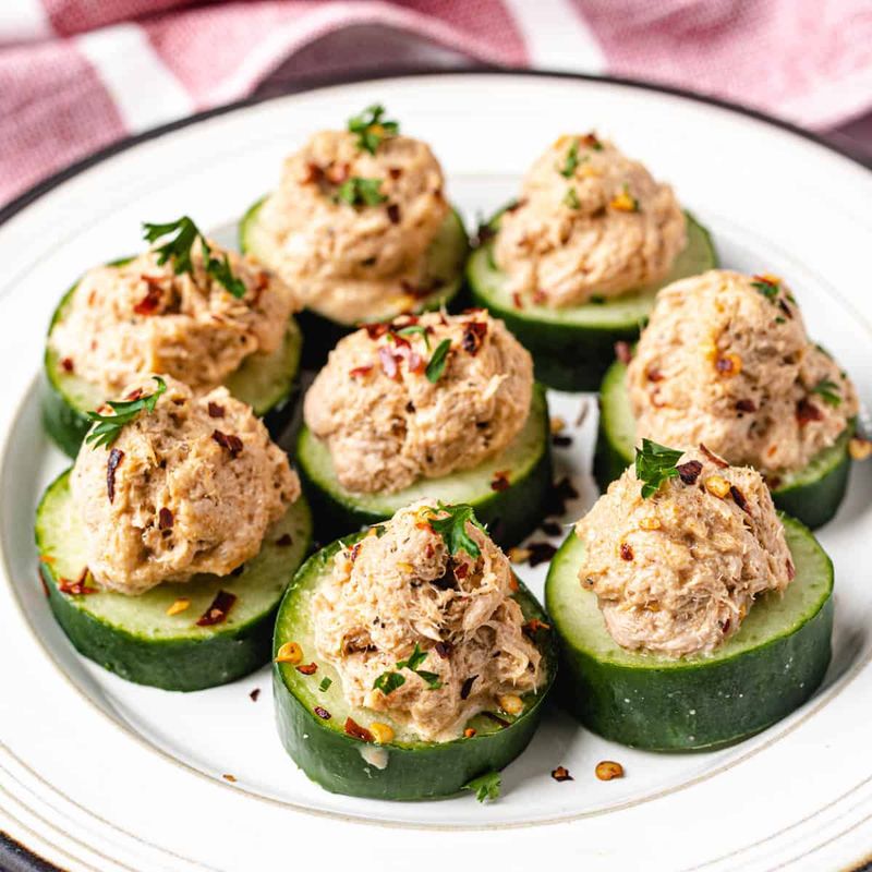 Tuna salad on cucumber rounds