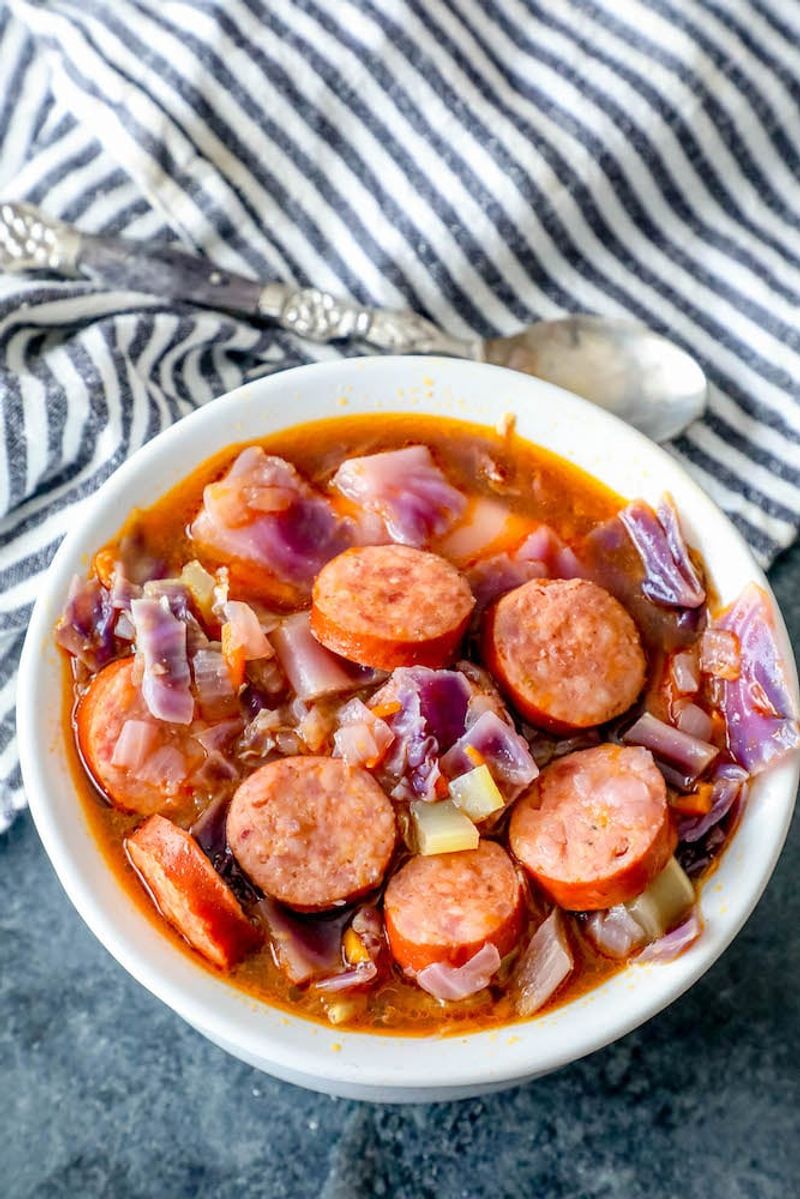 Red Cabbage and Sausage Soup