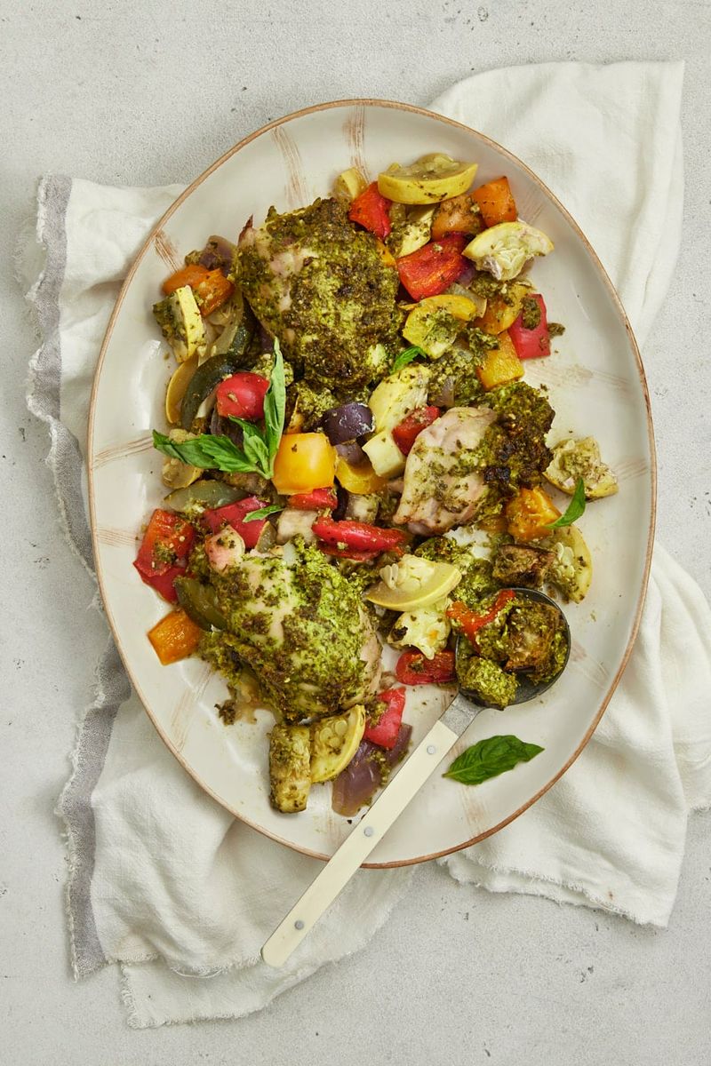 One-Sheet Chicken and Veggies with Pesto