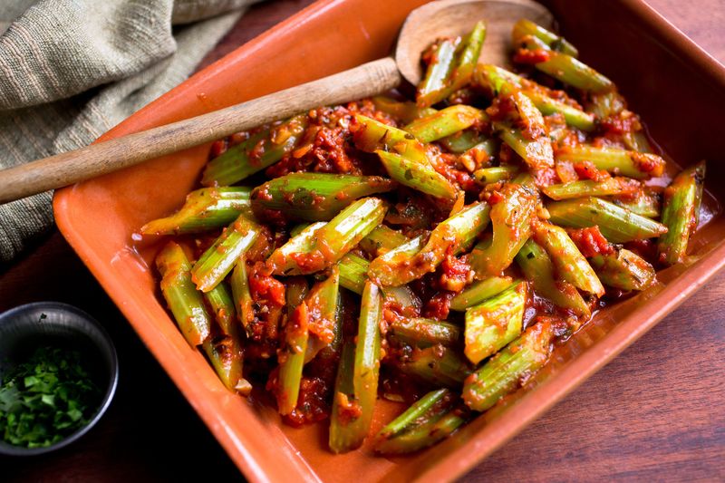 Spicy Sauteed Celery with Garlic and Harissa