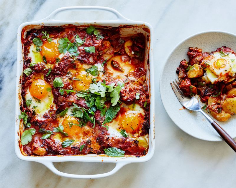 Indian Spiced Tomato and Rice Casserole with Eggs