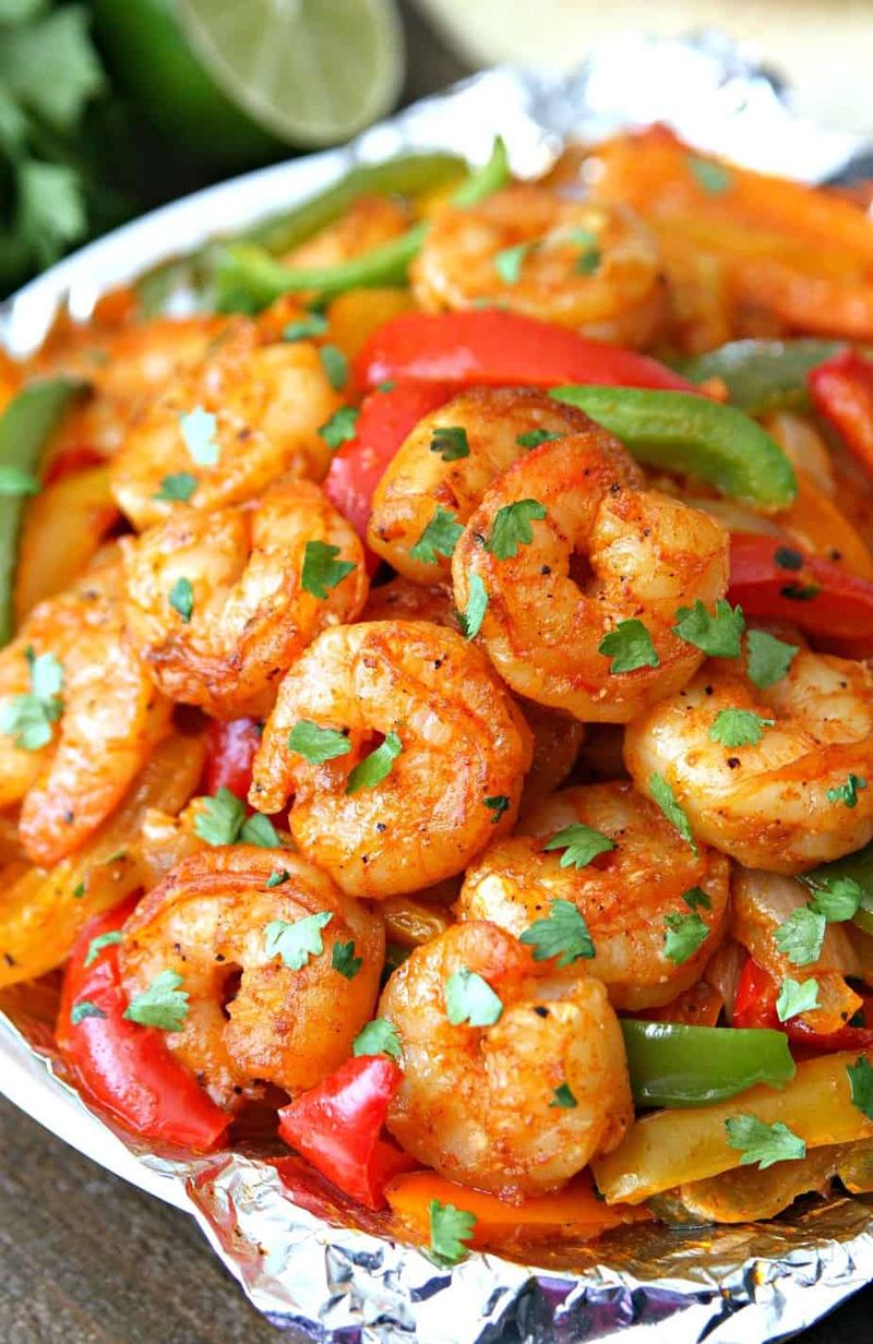 Chili-lime shrimp + peppers + onions