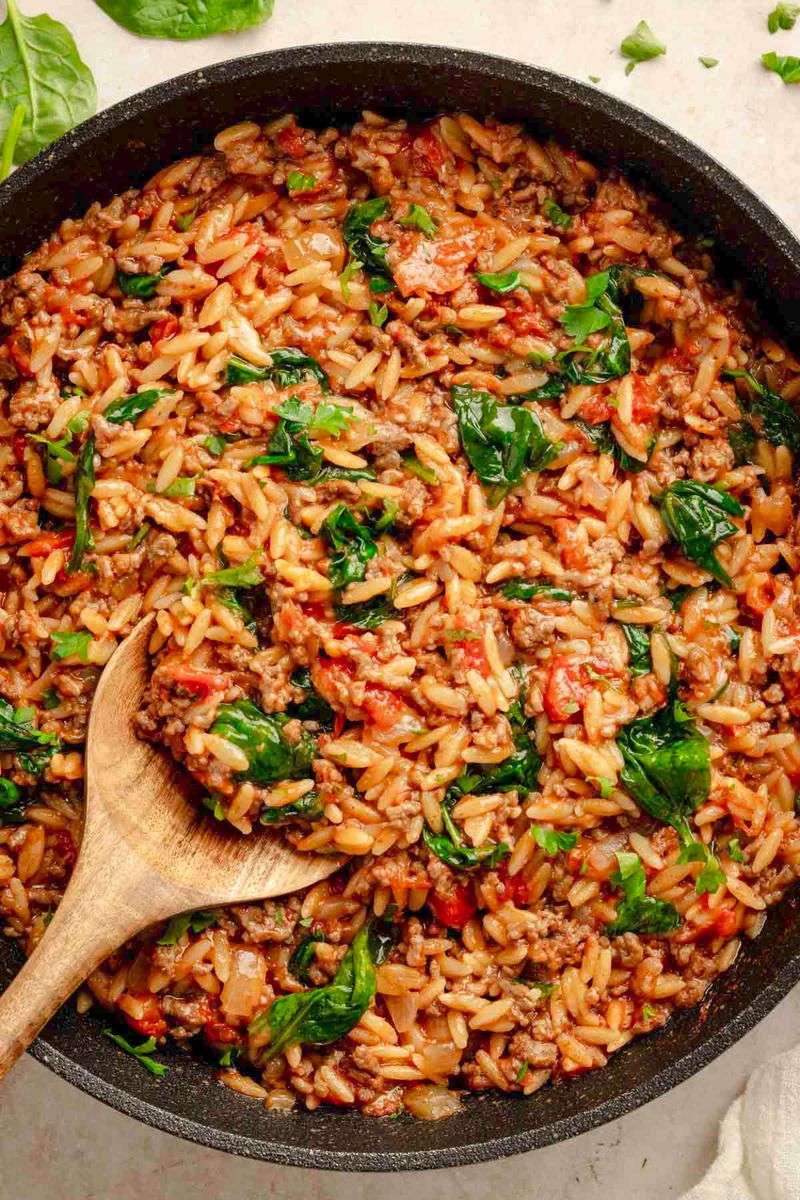 Beef and Orzo Skillet With Tomatoes