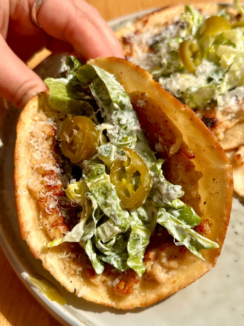 Chicken Caesar Smashed Tacos