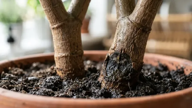 Persistently wet soil can point to root or stem rot