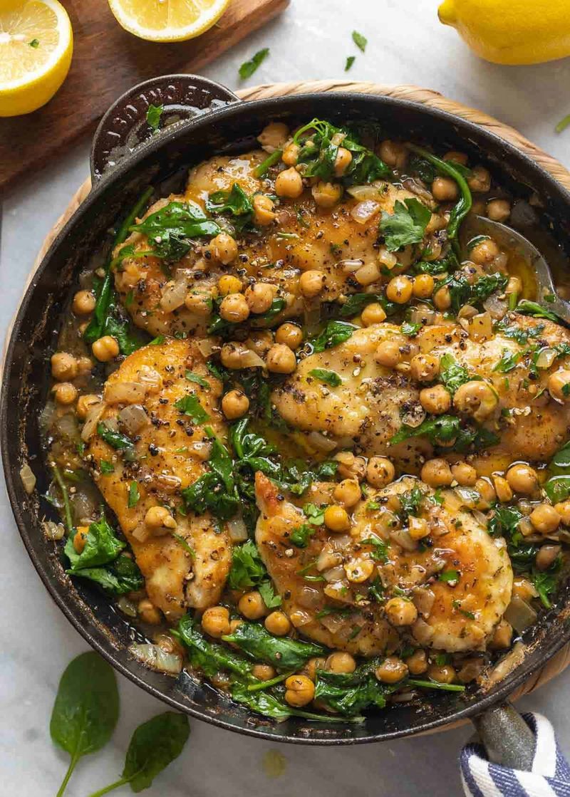 Lemon Garlic Chicken and Chickpea Skillet