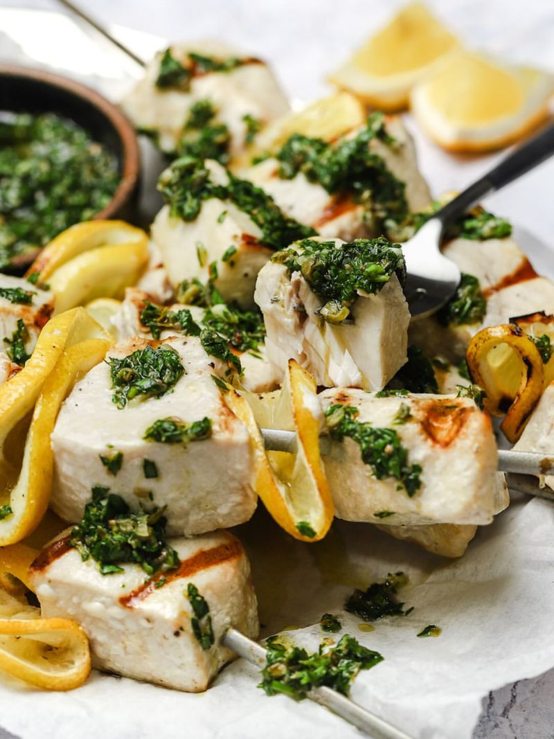 Lemon-Herb Butter Grilled Swordfish Skewers
