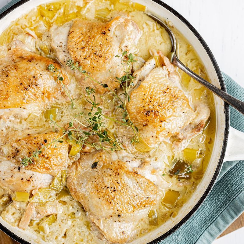 Welsh Chicken in Mead and Honey Sauce with Leeks