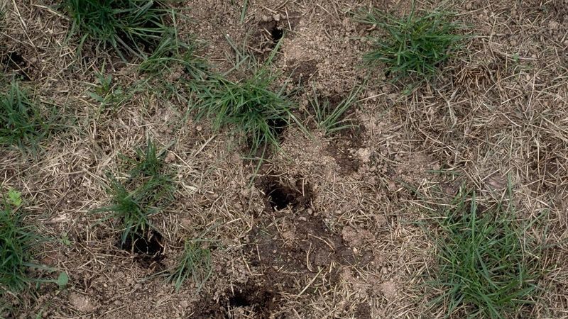 The holes suggest foraging, not a grub diagnosis