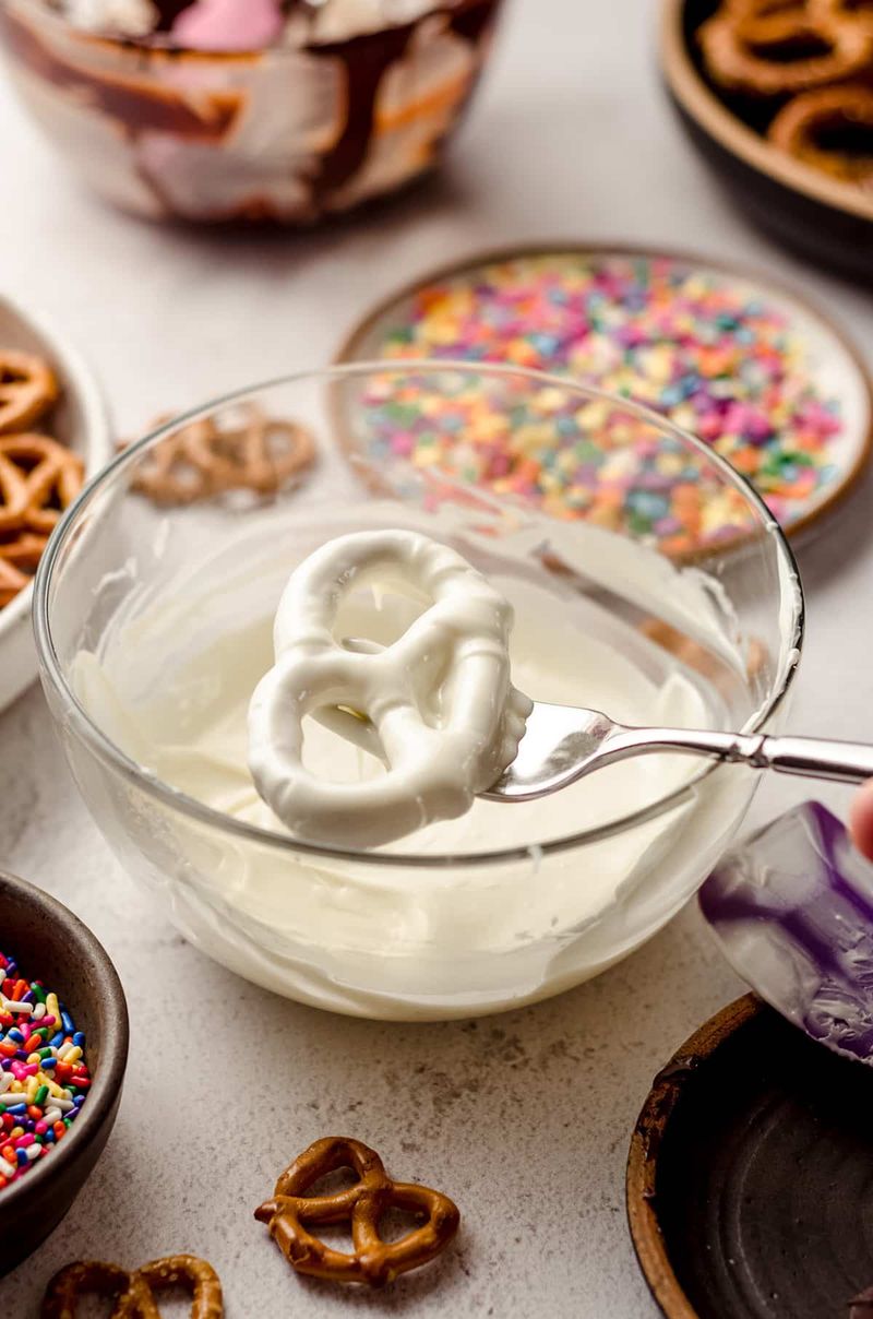 White chocolate dipped pretzels