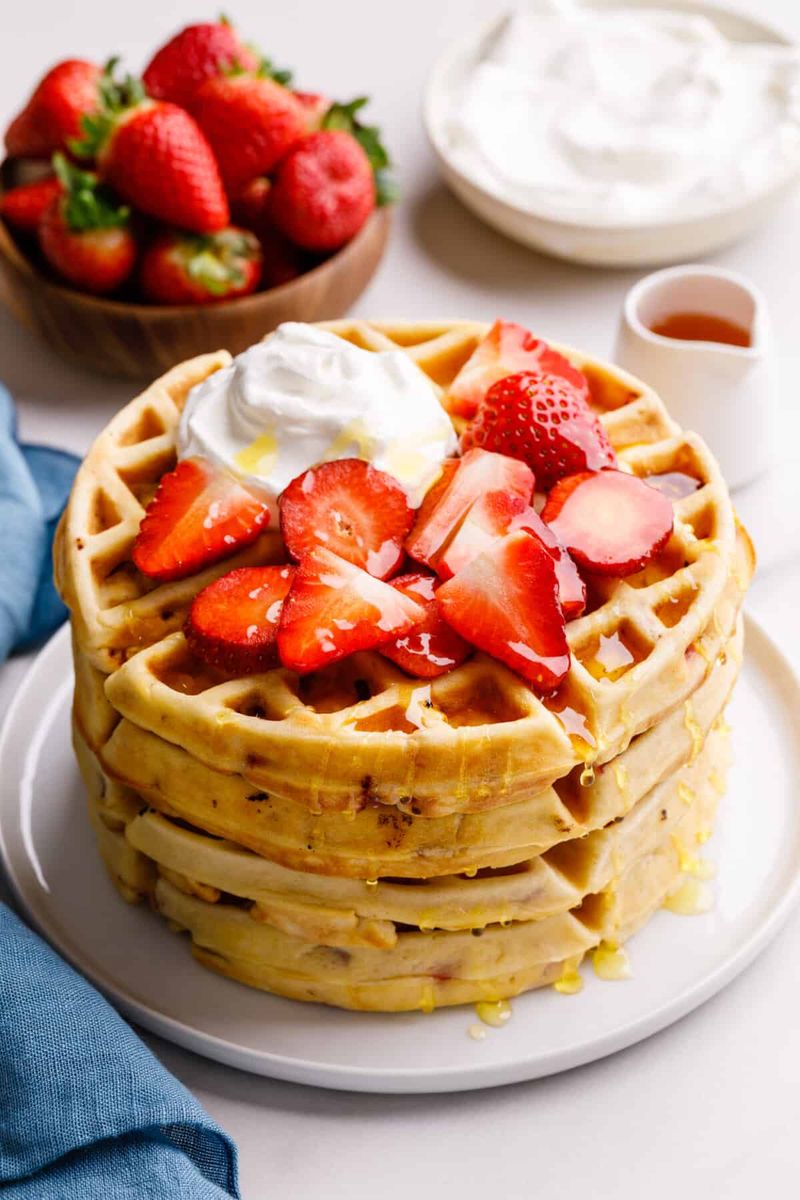 Strawberry Cake Mix Waffles with Berry Syrup