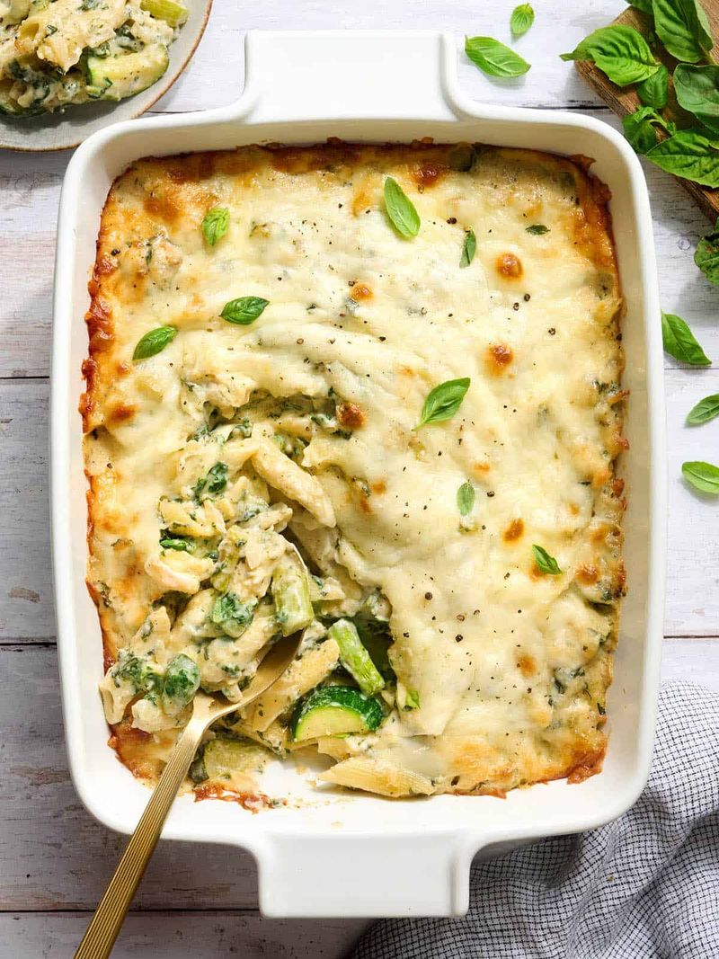 Baked Primavera Pasta Casserole with Mozzarella