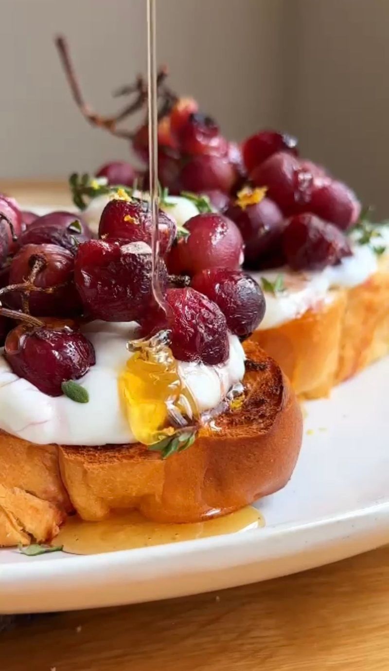Ricotta, Roasted Grapes, And Honey Toast Sandwich