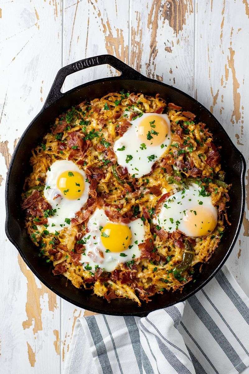 Hash brown skillet with eggs on top