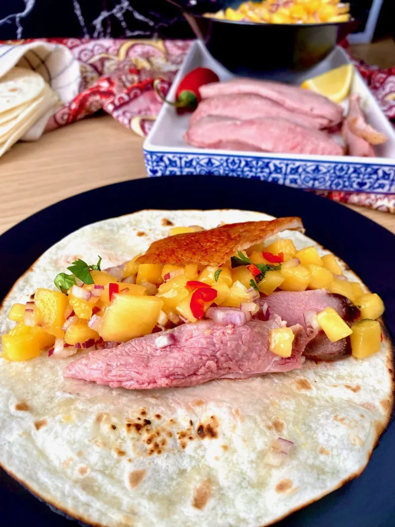 Crispy Duck Tacos with Mango Salsa